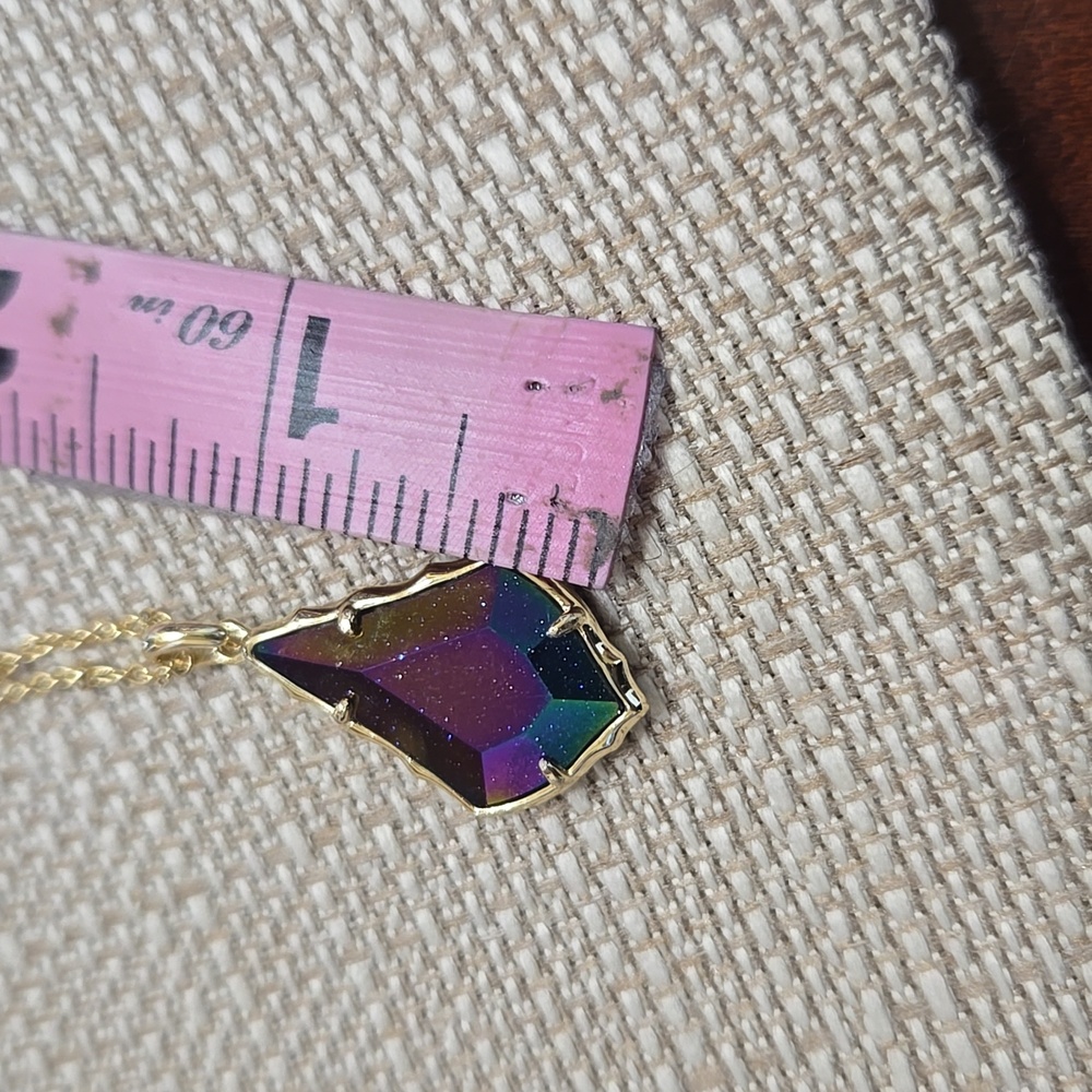 Kendra Scott Faceted Alex Gold Necklace In Irredescent Blue Goldstone - Picture 9 of 10
